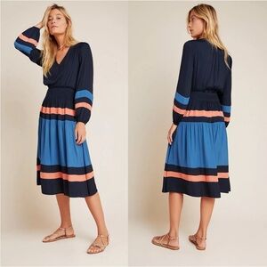 NWT $148 Anthropologie Current Air Aidy Colorblock Dress Blue Peach Small